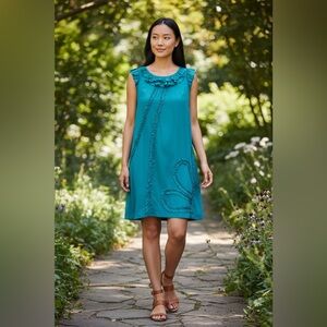 ECI New York Teal Silk Blend Ruffle Appliqué Cocktail Dress NWT Size 2